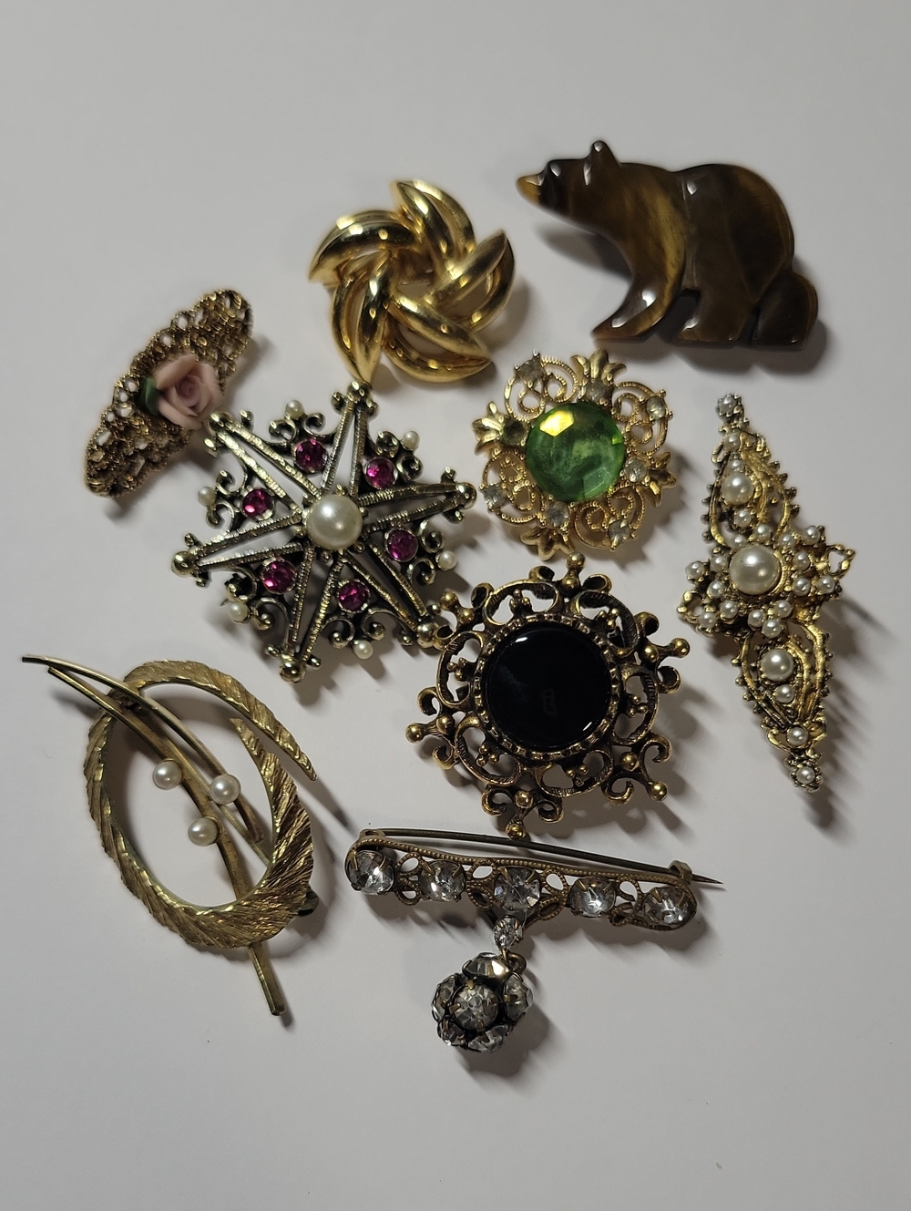 Vintage Mixed Brooch Set with  Gem Accents